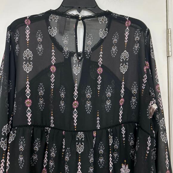 Knox Rose Sheer Black Velvet  Babydoll Balloon Sleeve Blouse Whimsigoth Boho XXL - Picture 8 of 12